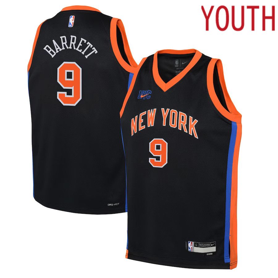 Youth New York Knicks #9 RJ Barrett Nike Black City Edition 2022-23 Swingman NBA Jersey